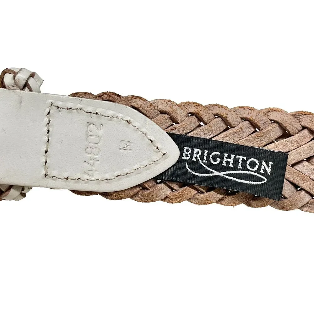 Vintage Brighton White Braided Leather Weave Belt Size S M Womens Brass Made USA